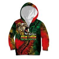 Aotearoa One Love Kid Hoodie Reggae Lion with Kakahu Huruhuru LT03 Zip Hoodie Black - Polynesian Pride