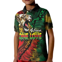Aotearoa One Love Kid Polo Shirt Reggae Lion with Kakahu Huruhuru