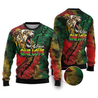 Aotearoa One Love Ugly Christmas Sweater Reggae Lion with Kakahu Huruhuru