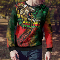 Aotearoa One Love Ugly Christmas Sweater Reggae Lion with Kakahu Huruhuru