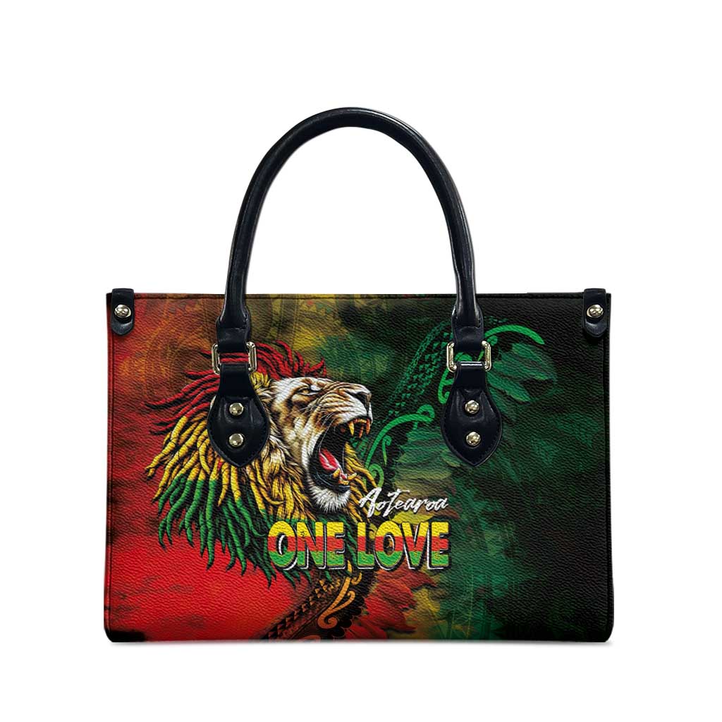 Aotearoa One Love Leather Bag Reggae Lion with Kakahu Huruhuru