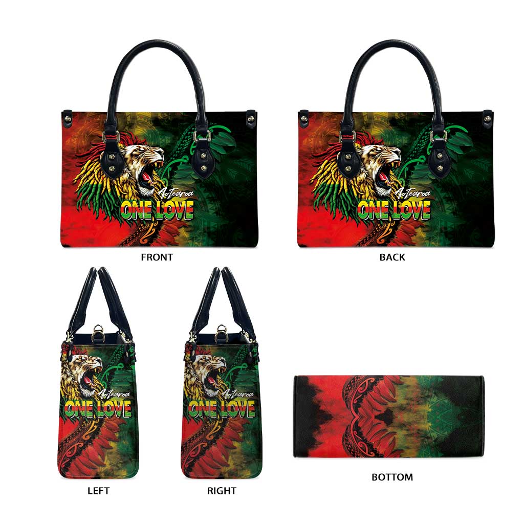 Aotearoa One Love Leather Bag Reggae Lion with Kakahu Huruhuru