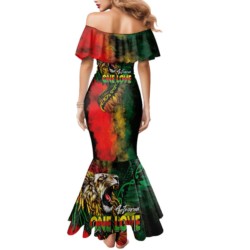 Aotearoa One Love Mermaid Dress Reggae Lion with Kakahu Huruhuru