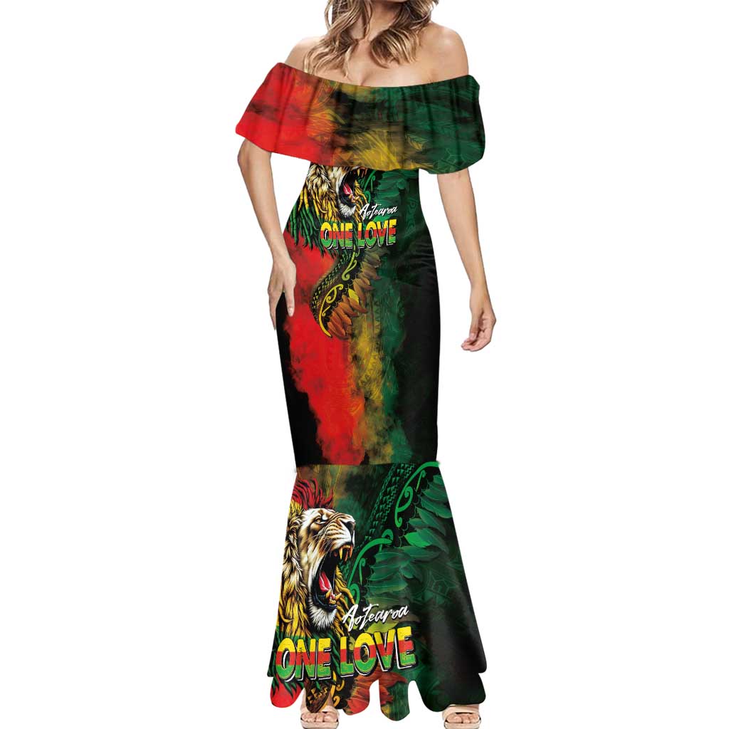 Aotearoa One Love Mermaid Dress Reggae Lion with Kakahu Huruhuru