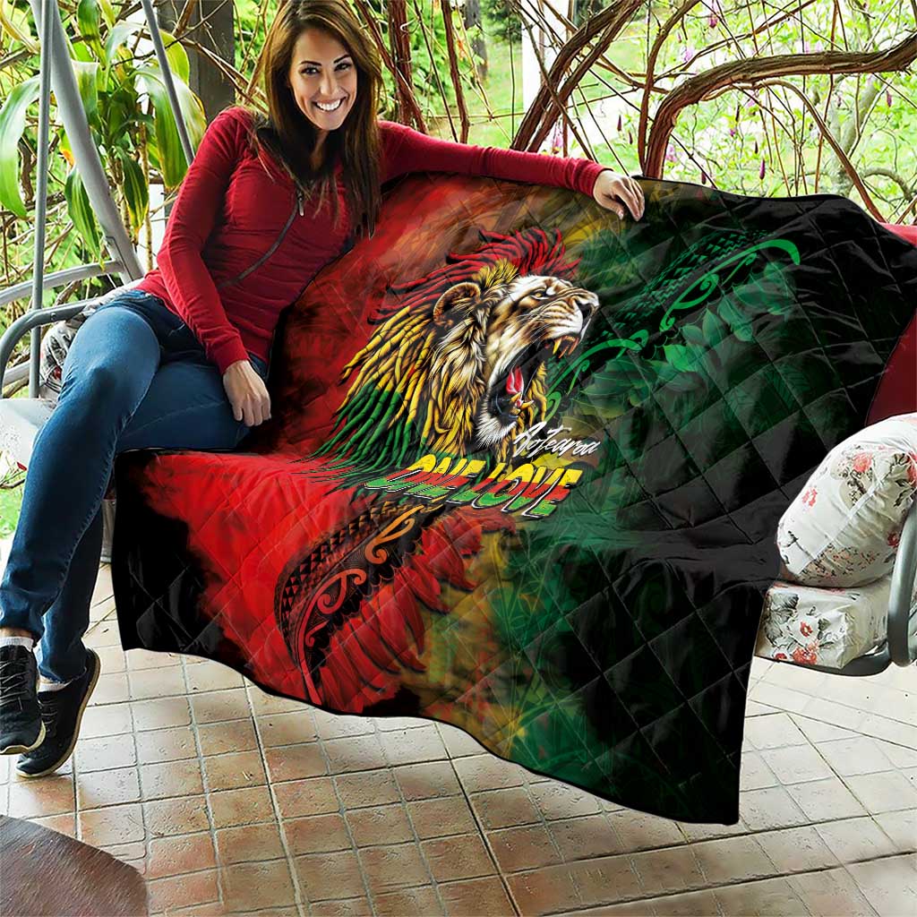 Aotearoa One Love Quilt Reggae Lion with Kakahu Huruhuru