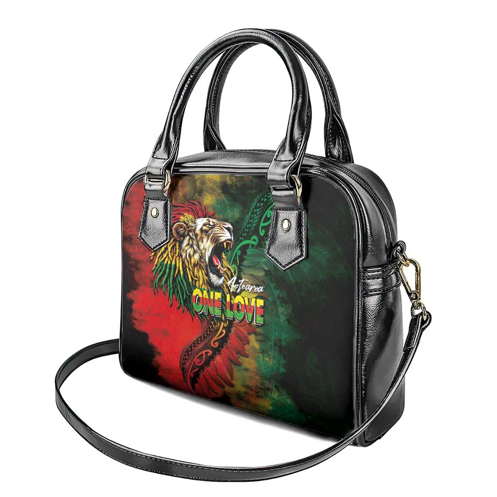Aotearoa One Love Shoulder Handbag Reggae Lion with Kakahu Huruhuru