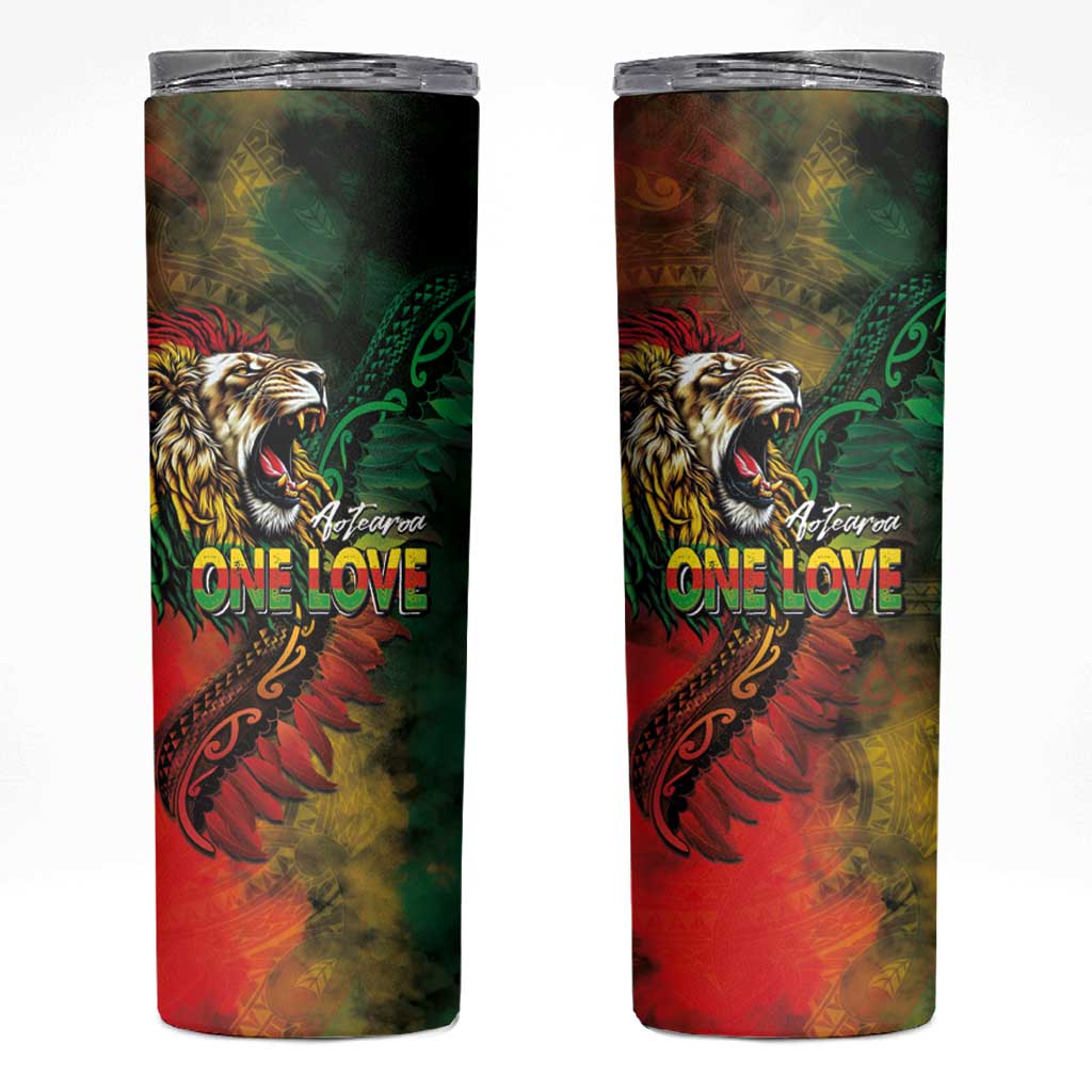 Aotearoa One Love Skinny Tumbler Reggae Lion with Kakahu Huruhuru LT03 Black - Polynesian Pride
