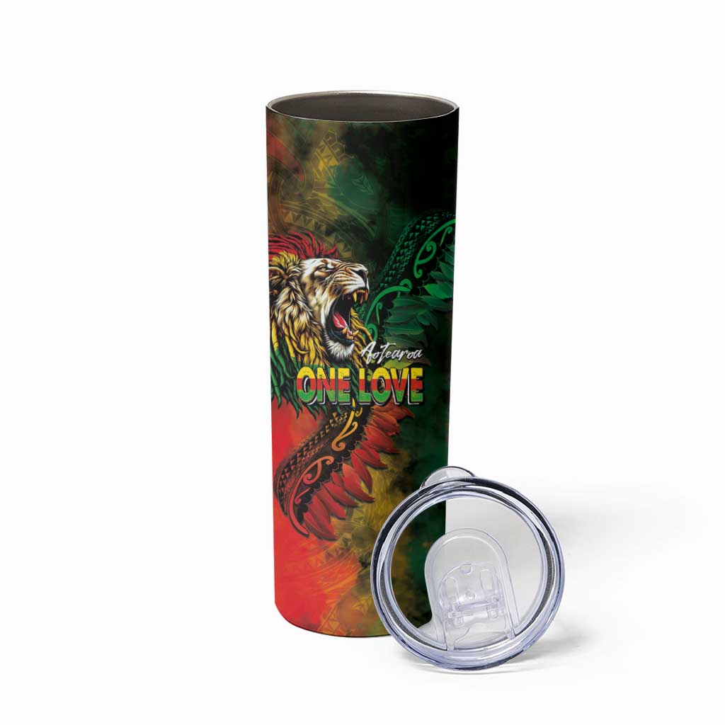 Aotearoa One Love Skinny Tumbler Reggae Lion with Kakahu Huruhuru LT03 - Polynesian Pride