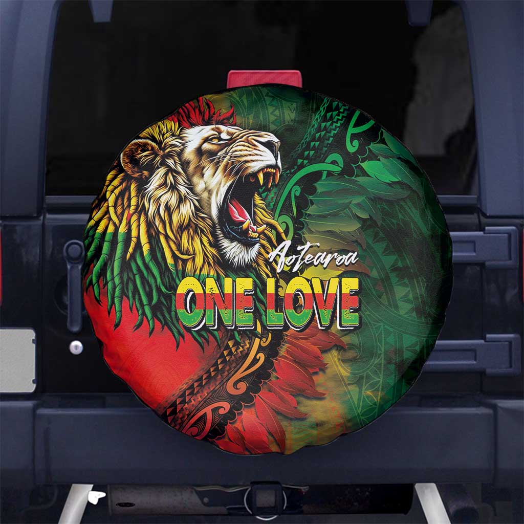 Aotearoa One Love Spare Tire Cover Reggae Lion with Kakahu Huruhuru LT03 No hole Black - Polynesian Pride