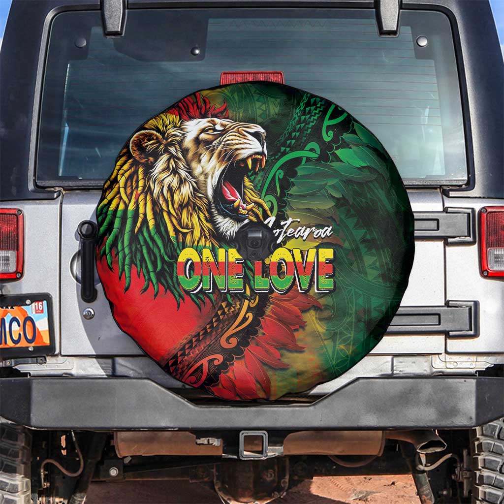 Aotearoa One Love Spare Tire Cover Reggae Lion with Kakahu Huruhuru