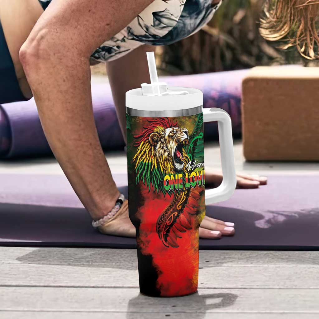 Aotearoa One Love Tumbler With Handle Reggae Lion with Kakahu Huruhuru