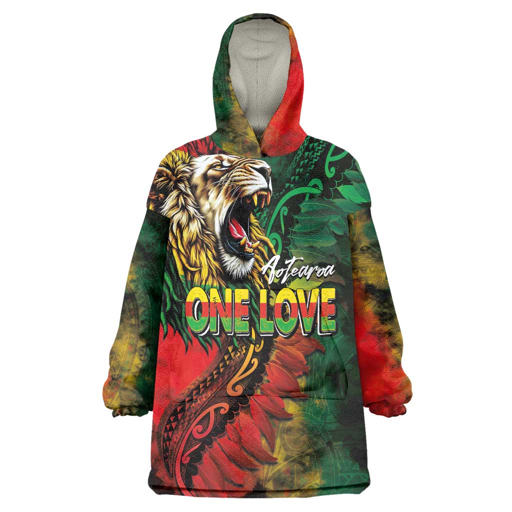 Aotearoa One Love Wearable Blanket Hoodie Reggae Lion with Kakahu Huruhuru