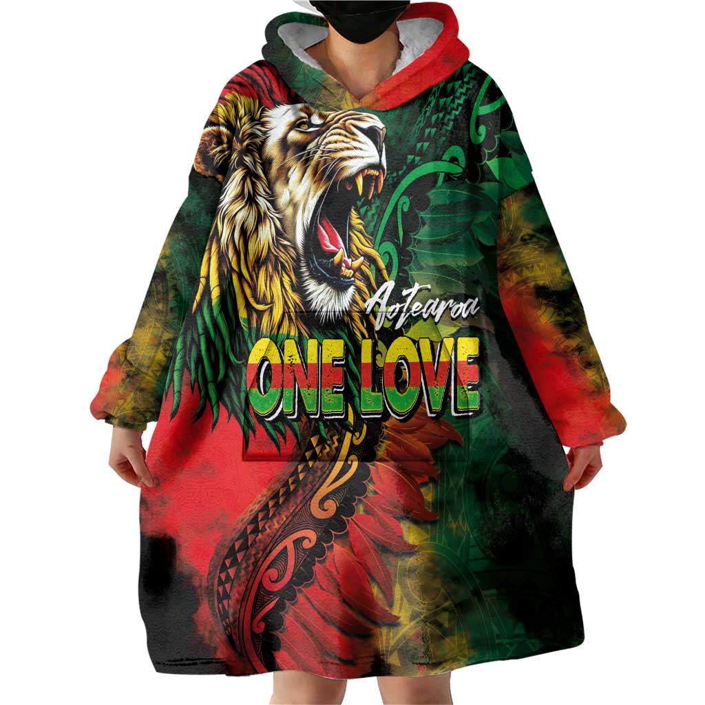 Aotearoa One Love Wearable Blanket Hoodie Reggae Lion with Kakahu Huruhuru