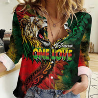 Aotearoa One Love Women Casual Shirt Reggae Lion with Kakahu Huruhuru LT03 Female Black - Polynesian Pride