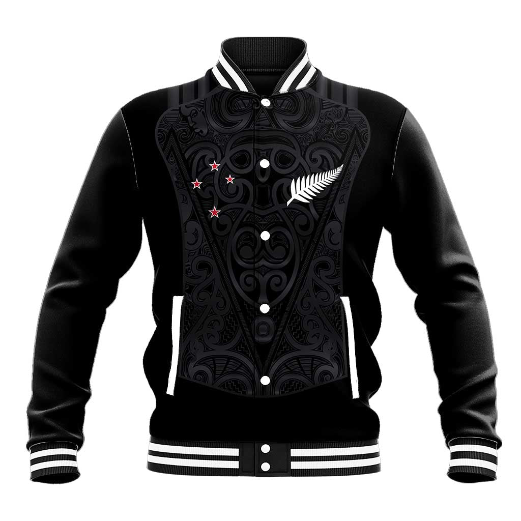 Custom Aotearoa Rugby Baseball Jacket Fern Blacks-Traditional Maori Motifs Design LT03 Unisex Black - Polynesian Pride