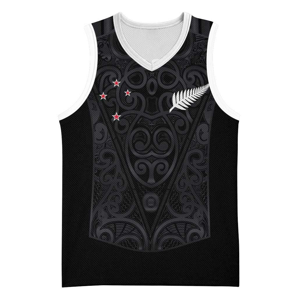 Custom Aotearoa Rugby Basketball Jersey Fern Blacks-Traditional Maori Motifs Design