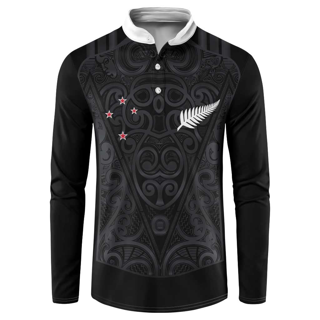 Custom Aotearoa Rugby Button Sweatshirt Fern Blacks-Traditional Maori Motifs Design