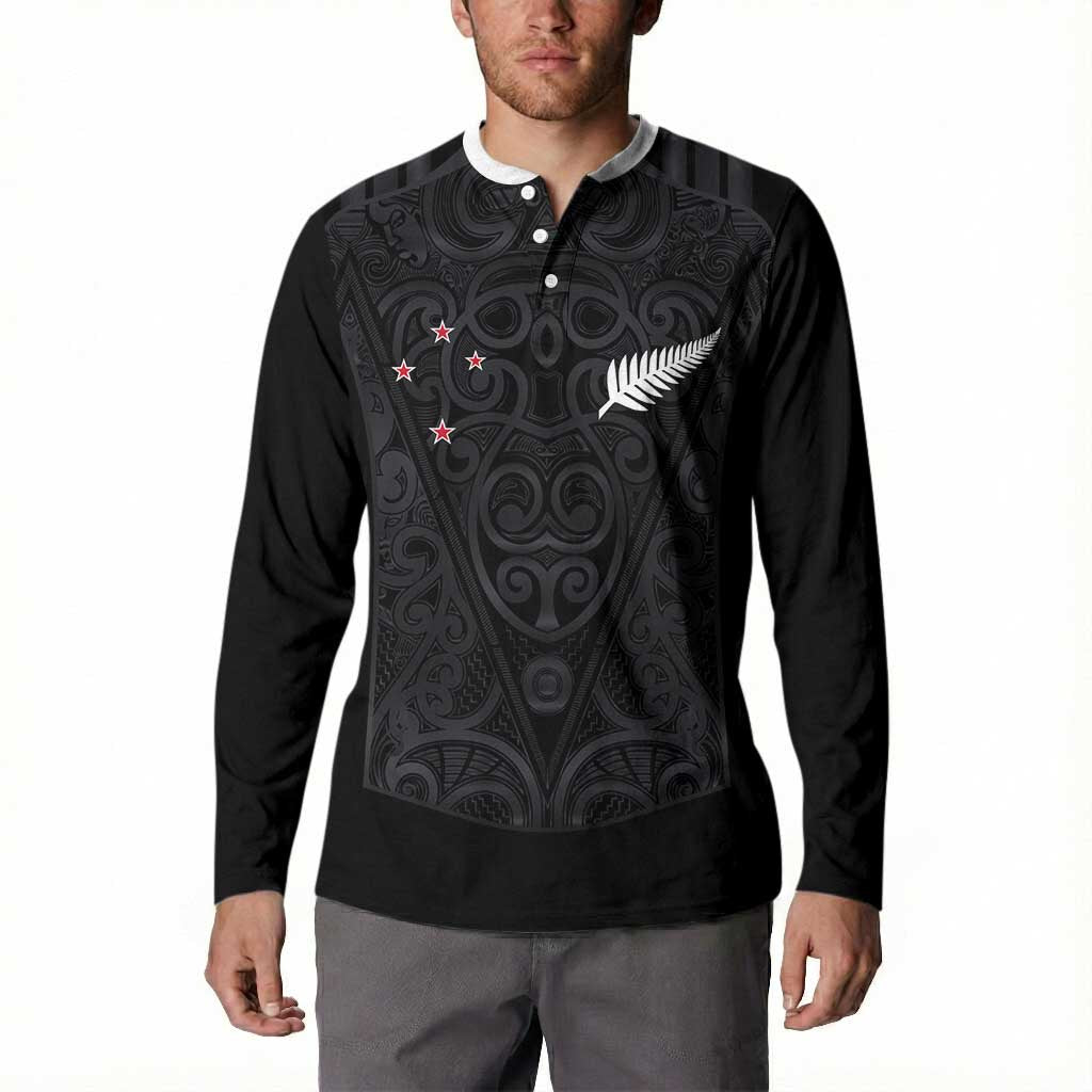 Custom Aotearoa Rugby Button Sweatshirt Fern Blacks-Traditional Maori Motifs Design