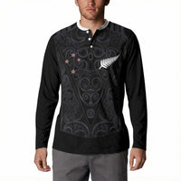 Custom Aotearoa Rugby Button Sweatshirt Fern Blacks-Traditional Maori Motifs Design