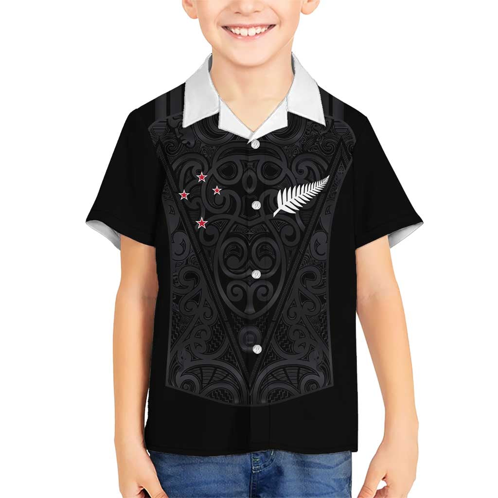 Custom Aotearoa Rugby Kid Hawaiian Shirt Fern Blacks-Traditional Maori Motifs Design