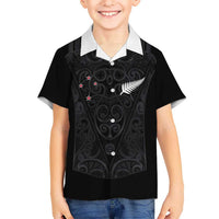 Custom Aotearoa Rugby Kid Hawaiian Shirt Fern Blacks-Traditional Maori Motifs Design LT03 Kid Black - Polynesian Pride