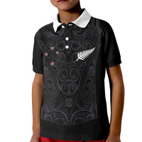 Custom Aotearoa Rugby Kid Polo Shirt Fern Blacks-Traditional Maori Motifs Design LT03 Kid Black - Polynesian Pride