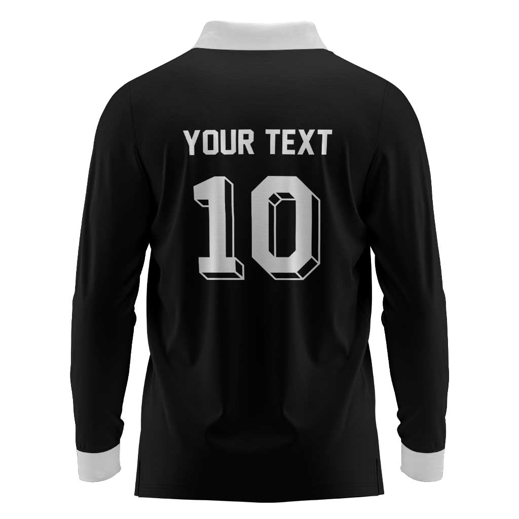 Custom Aotearoa Rugby Long Sleeve Polo Shirt Fern Blacks-Traditional Maori Motifs Design