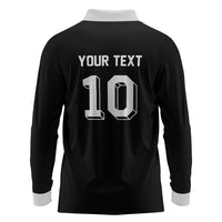 Custom Aotearoa Rugby Long Sleeve Polo Shirt Fern Blacks-Traditional Maori Motifs Design