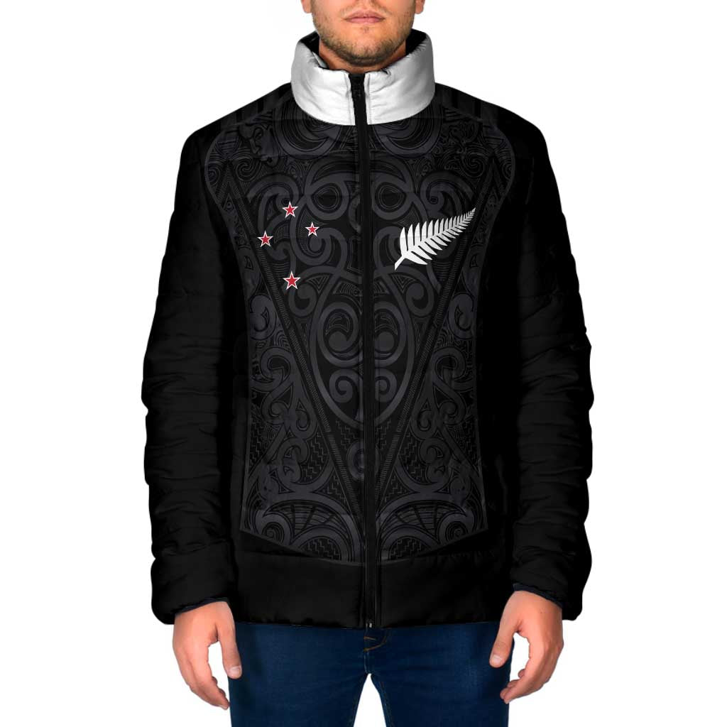 Custom Aotearoa Rugby Padded Jacket Fern Blacks-Traditional Maori Motifs Design LT03 Men Black - Polynesian Pride