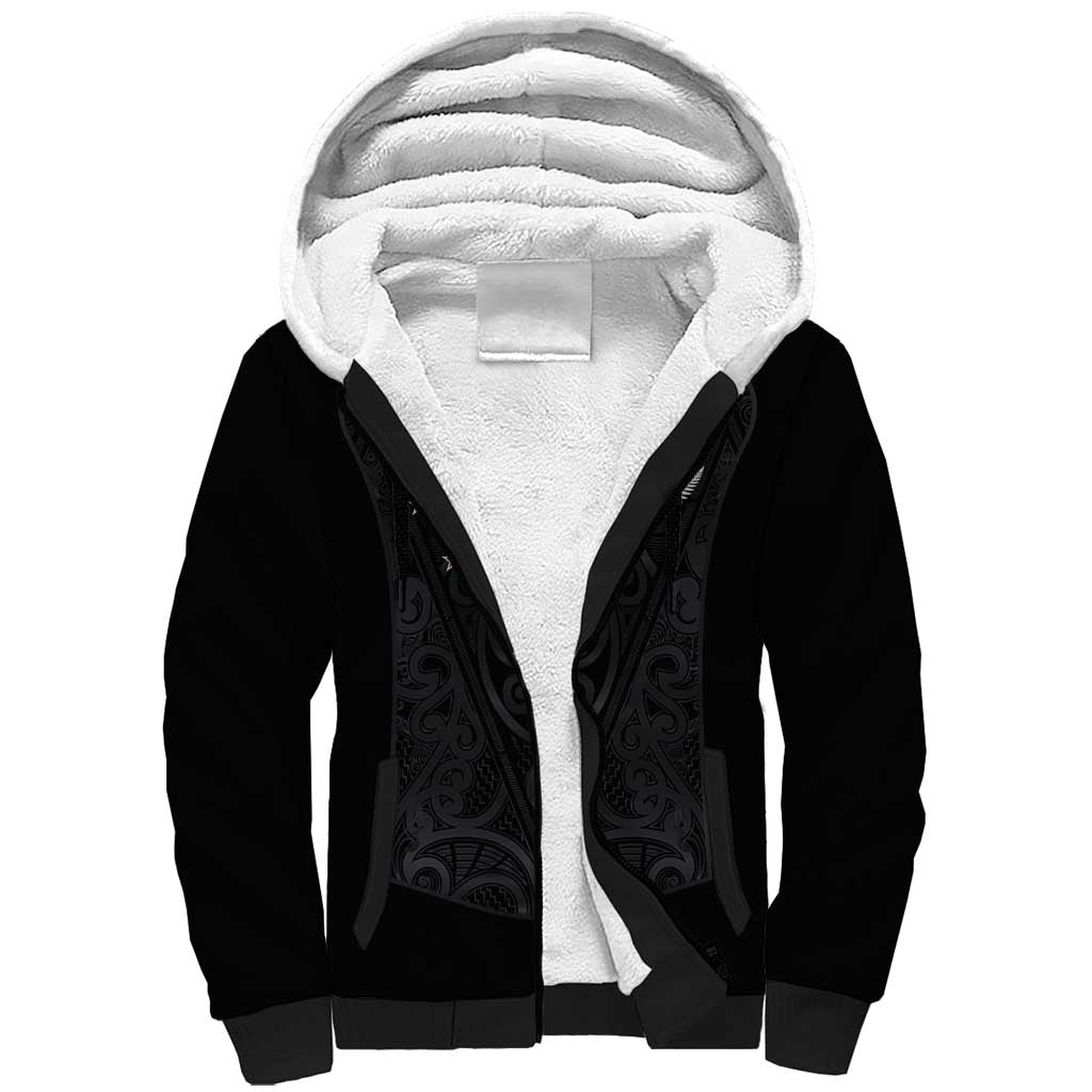 Custom Aotearoa Rugby Sherpa Hoodie Fern Blacks-Traditional Maori Motifs Design