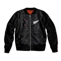 Custom Aotearoa Rugby Sleeve Zip Bomber Jacket Fern Blacks-Traditional Maori Motifs Design LT03 Unisex Black - Polynesian Pride