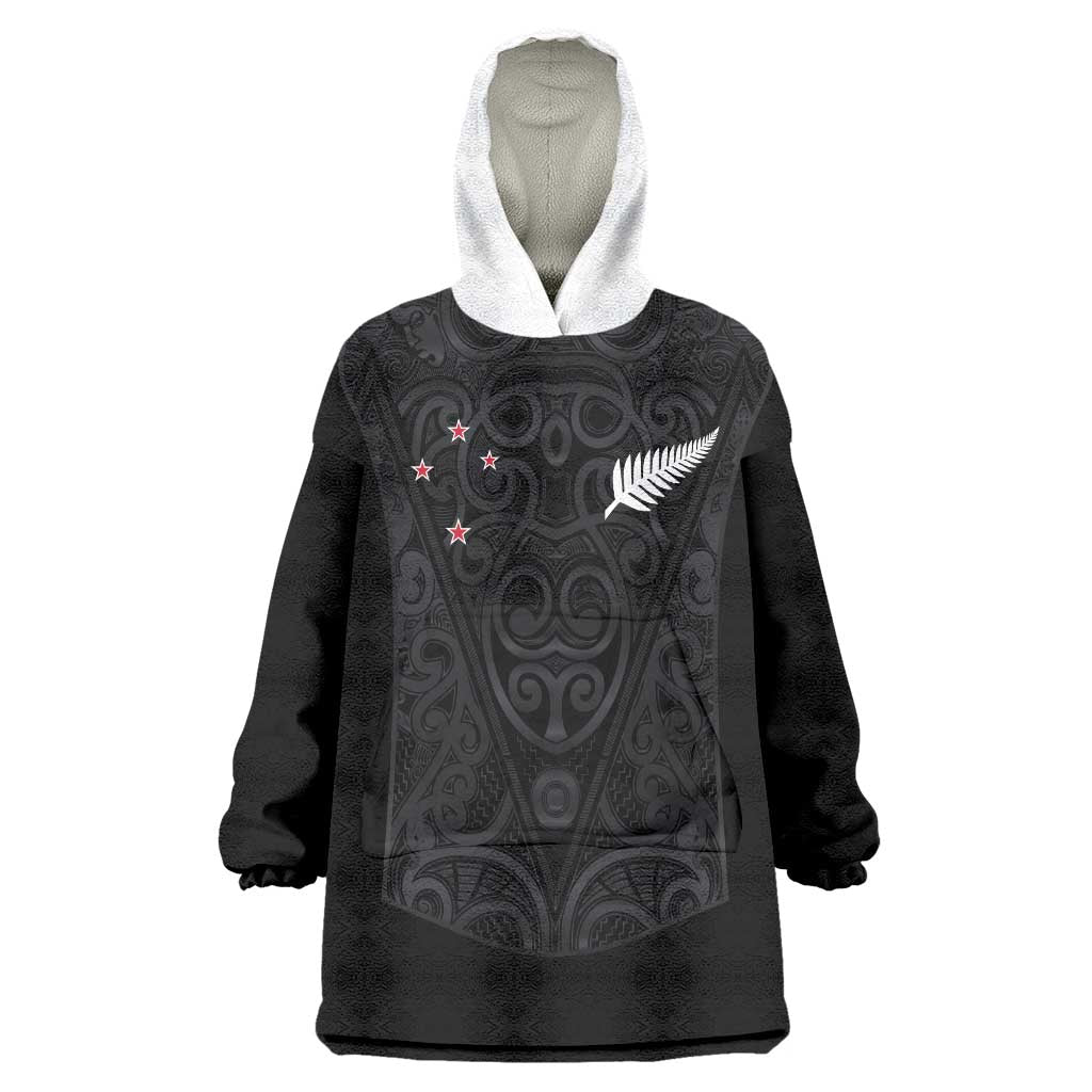 Custom Aotearoa Rugby Wearable Blanket Hoodie Fern Blacks-Traditional Maori Motifs Design