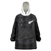 Custom Aotearoa Rugby Wearable Blanket Hoodie Fern Blacks-Traditional Maori Motifs Design