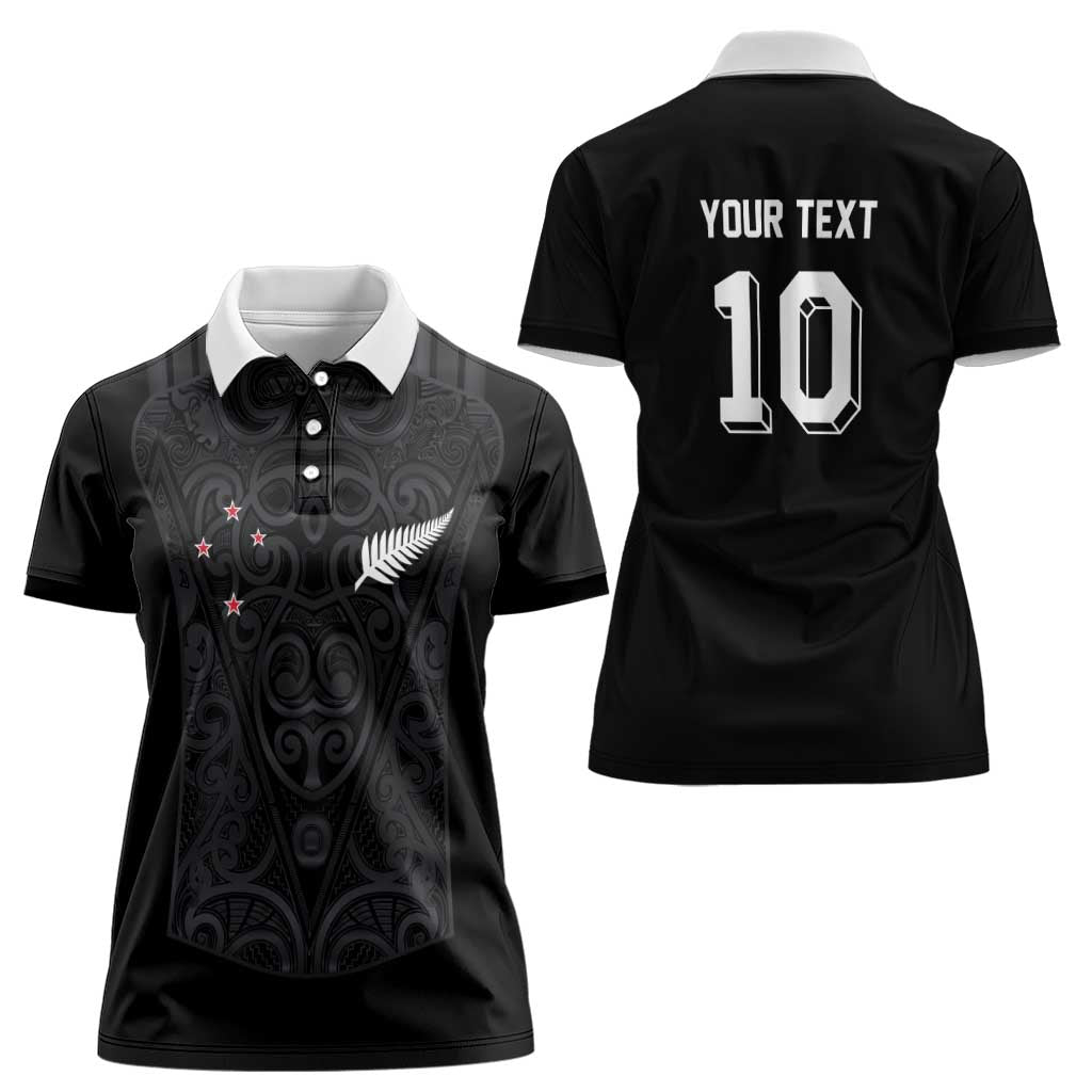 Custom Aotearoa Rugby Women Polo Shirt Fern Blacks-Traditional Maori Motifs Design