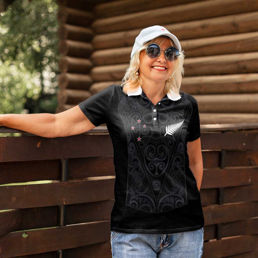 Custom Aotearoa Rugby Women Polo Shirt Fern Blacks-Traditional Maori Motifs Design