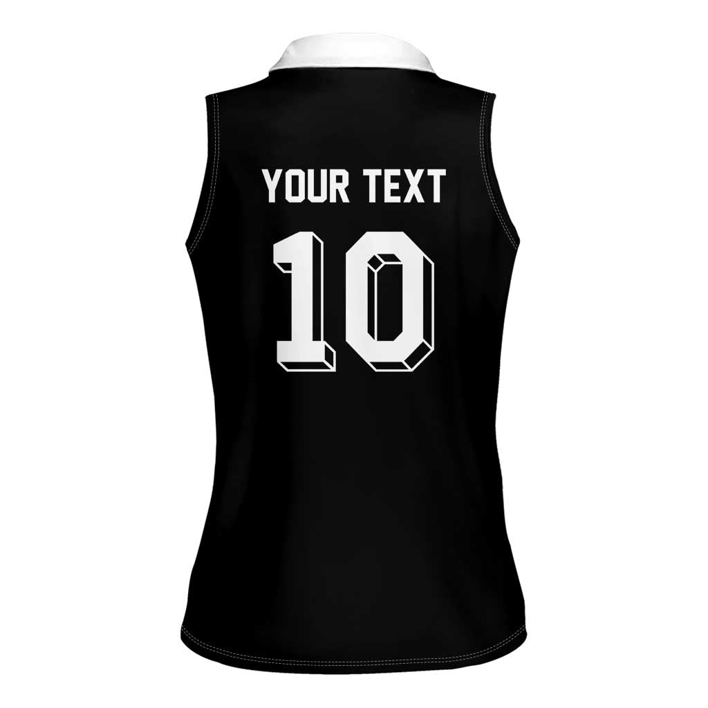 Custom Aotearoa Rugby Women Sleeveless Polo Shirt Fern Blacks-Traditional Maori Motifs Design