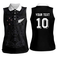 Custom Aotearoa Rugby Women Sleeveless Polo Shirt Fern Blacks-Traditional Maori Motifs Design