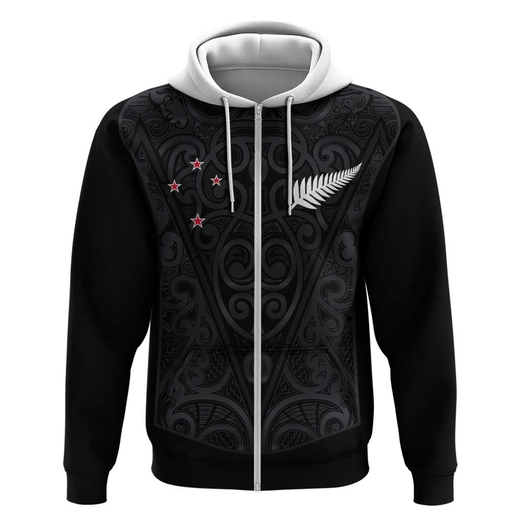 Custom Aotearoa Rugby Zip Hoodie Fern Blacks-Traditional Maori Motifs Design