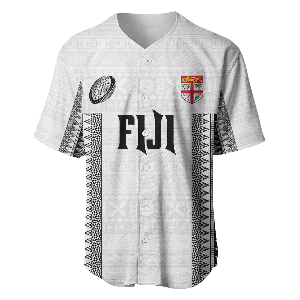 Fiji Rugby Warriors Baseball Jersey Masi Tribal Pattern Go Champion 2024 LT03 White - Polynesian Pride