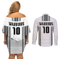 Fiji Rugby Warriors Couples Matching Off Shoulder Short Dress and Long Sleeve Button Shirt Masi Tribal Pattern Go Champion 2024