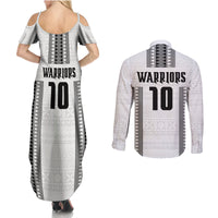 Fiji Rugby Warriors Couples Matching Summer Maxi Dress and Long Sleeve Button Shirt Masi Tribal Pattern Go Champion 2024