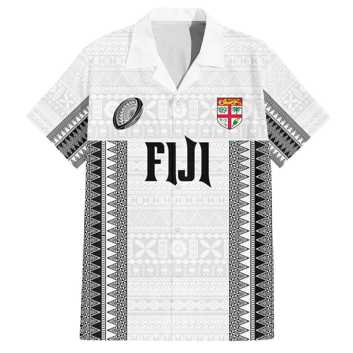 Fiji Rugby Warriors Family Matching Puletasi and Hawaiian Shirt Masi Tribal Pattern Go Champion 2024 LT03 Dad's Shirt - Short Sleeve White - Polynesian Pride