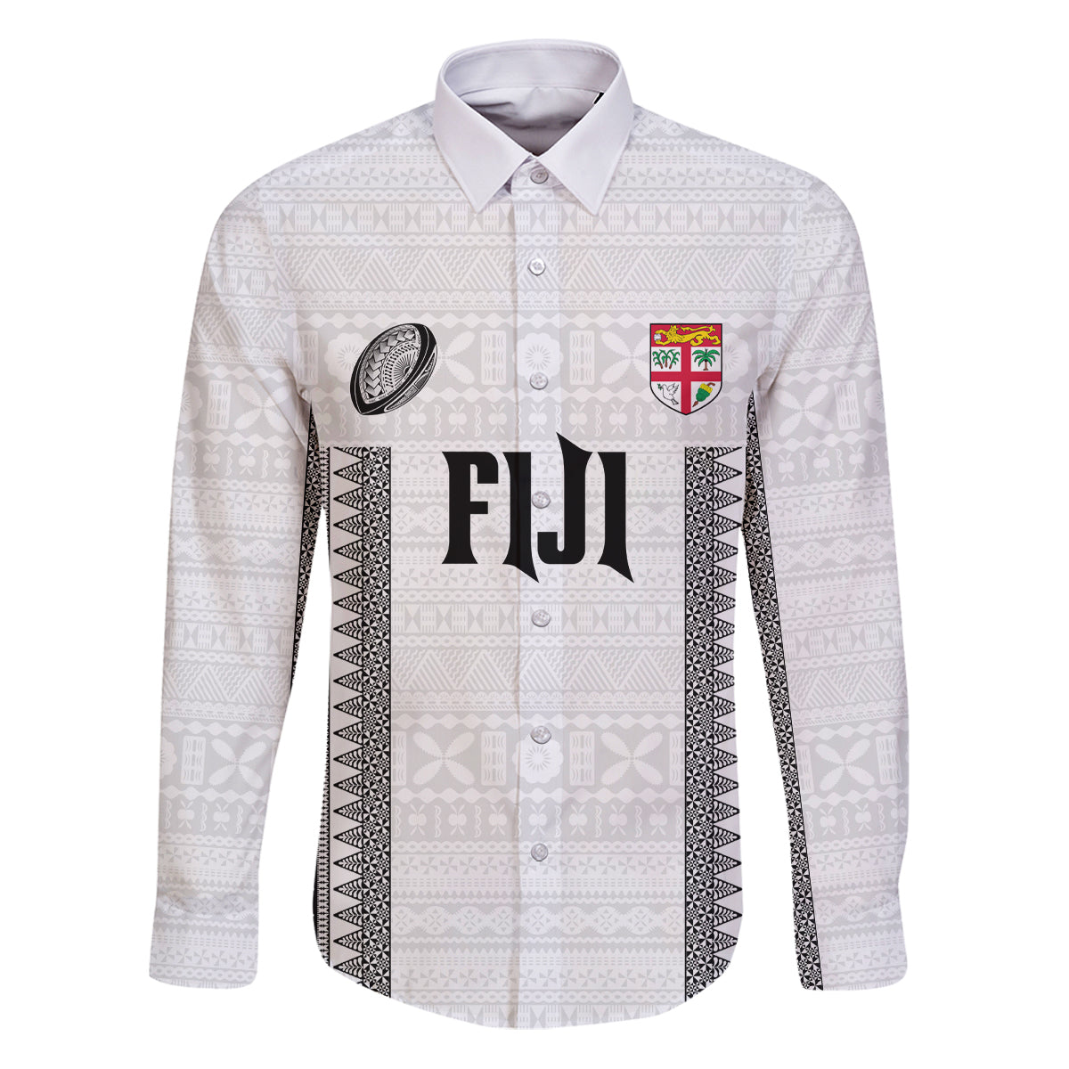 Fiji Rugby Warriors Family Matching Puletasi and Hawaiian Shirt Masi Tribal Pattern Go Champion 2024 LT03 Dad's Shirt - Long Sleeve White - Polynesian Pride