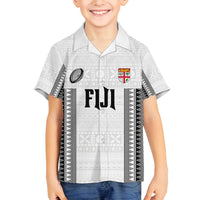 Fiji Rugby Warriors Family Matching Puletasi and Hawaiian Shirt Masi Tribal Pattern Go Champion 2024 LT03 Son's Shirt White - Polynesian Pride
