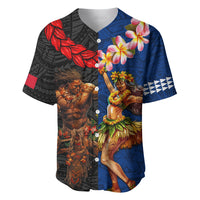 Hawaii and Samoa Together Baseball Jersey Samoan Warrior and Beauty Hula Girl LT03 Black - Polynesian Pride