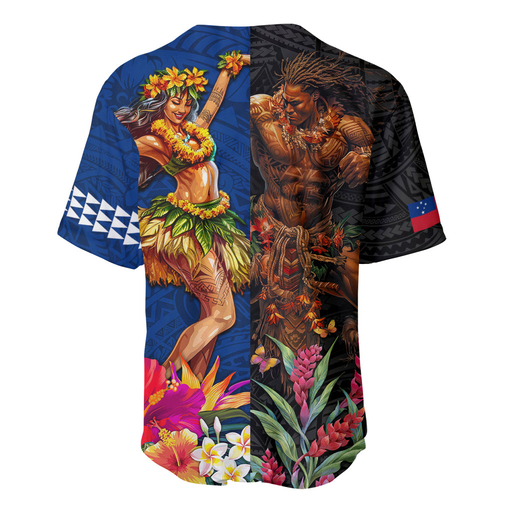 Hawaii and Samoa Together Baseball Jersey Samoan Warrior and Beauty Hula Girl LT03 - Polynesian Pride