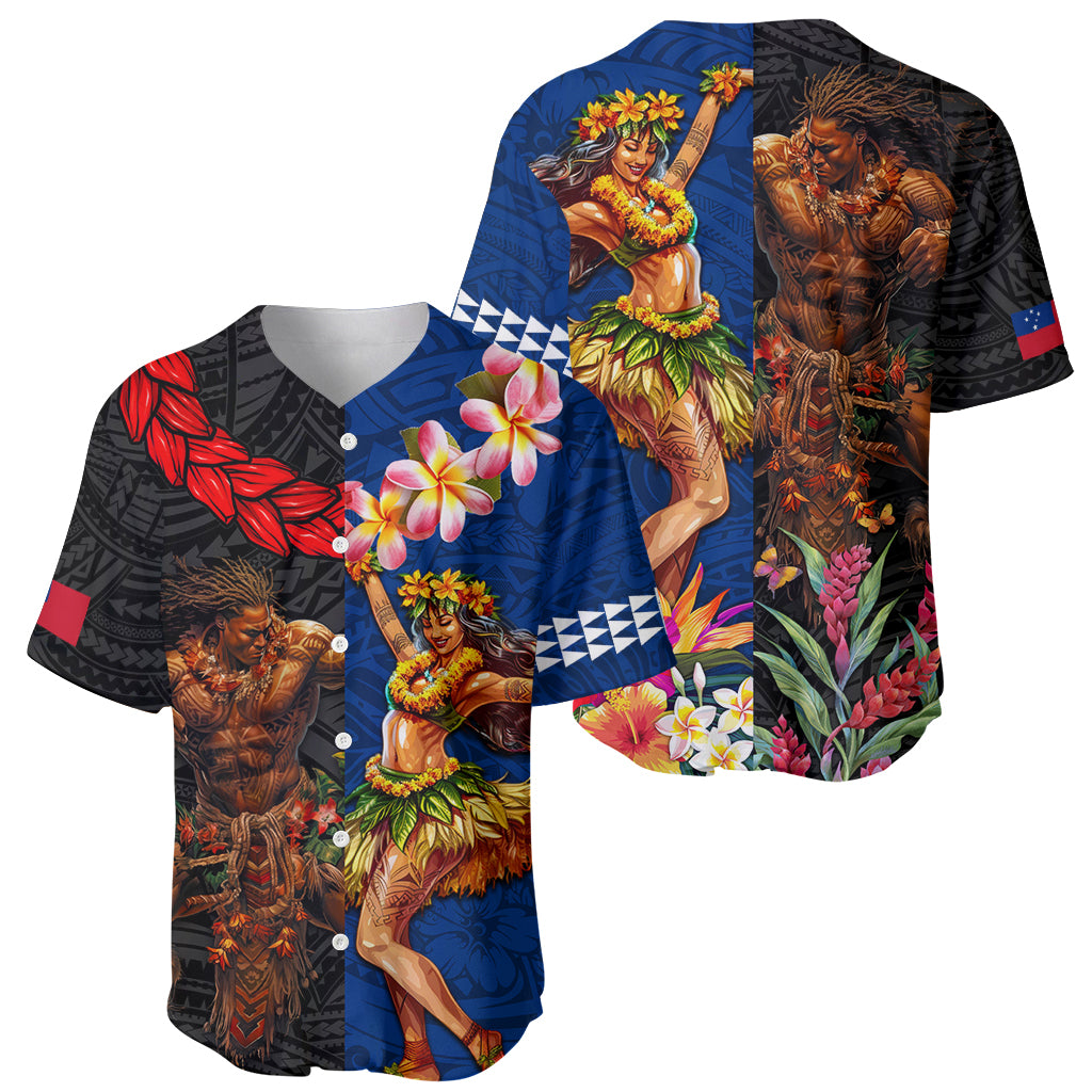 Hawaii and Samoa Together Baseball Jersey Samoan Warrior and Beauty Hula Girl LT03 - Polynesian Pride