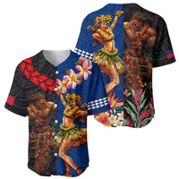 Hawaii and Samoa Together Baseball Jersey Samoan Warrior and Beauty Hula Girl LT03 - Polynesian Pride