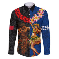 Hawaii and Samoa Together Family Matching Off Shoulder Short Dress and Hawaiian Shirt Samoan Warrior and Beauty Hula Girl