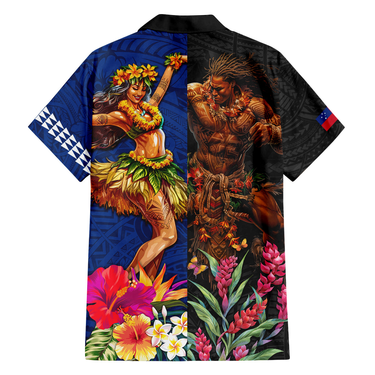 Hawaii and Samoa Together Family Matching Tank Maxi Dress and Hawaiian Shirt Samoan Warrior and Beauty Hula Girl